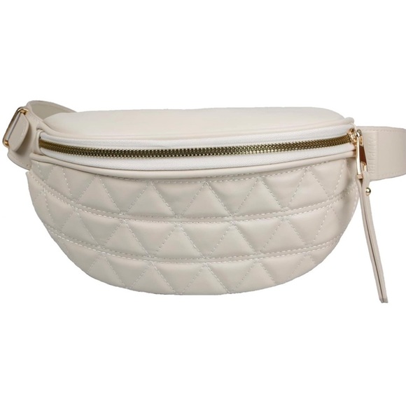 Cream Quilted Belt Bag | Faux Leather Women’s Fanny Pack | NEW - Picture 2 of 7